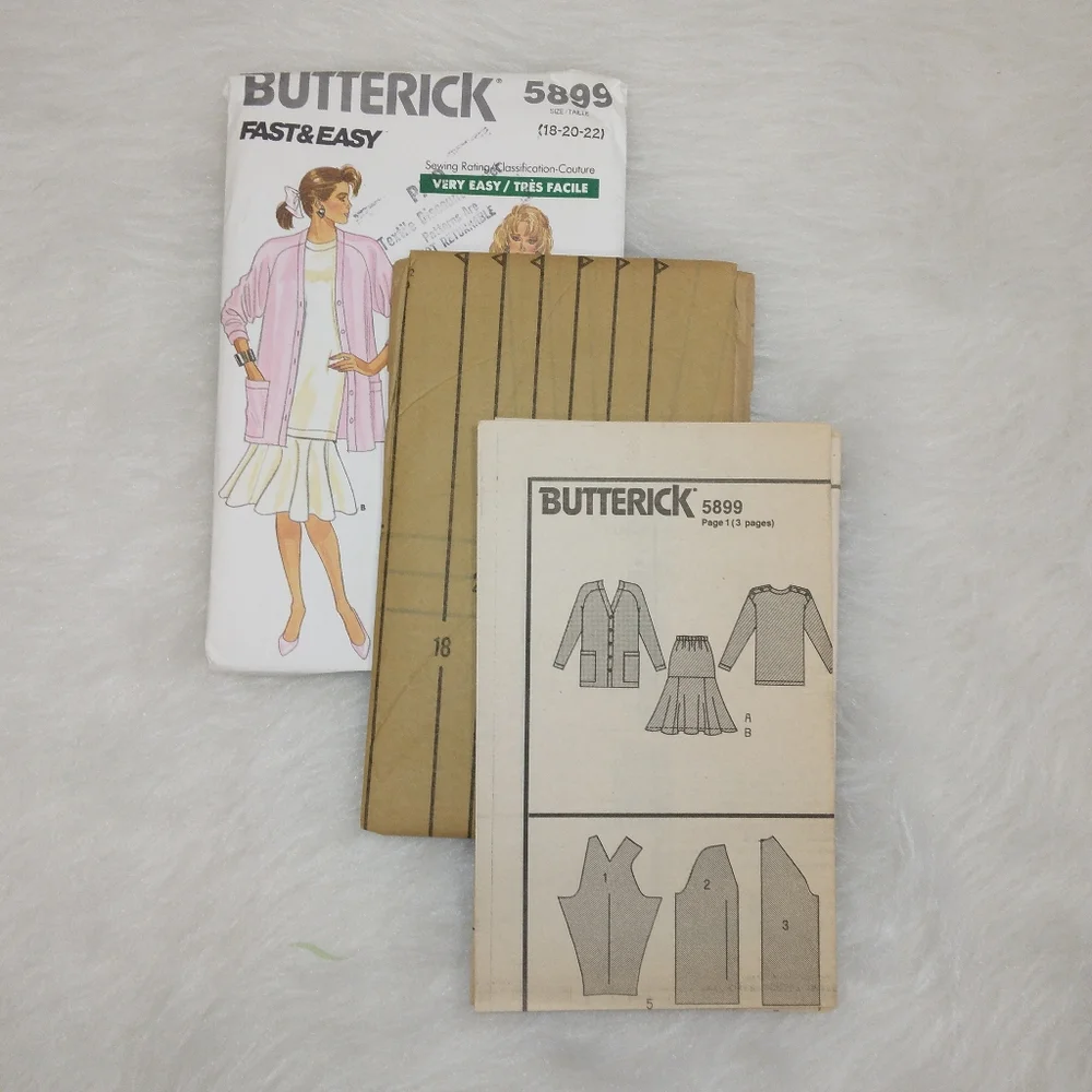 Butterick 5899 EASY Cardigan, Top Skirt Size 18-20-22. Fast & Easy